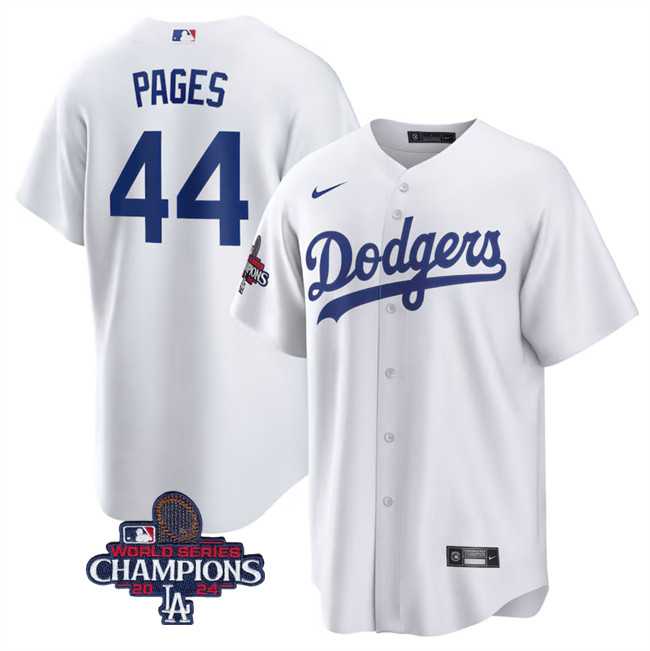 Mens Los Angeles Dodgers #44 Andy Pages White 2024 World Series Cool Base Stitched Baseball Jersey